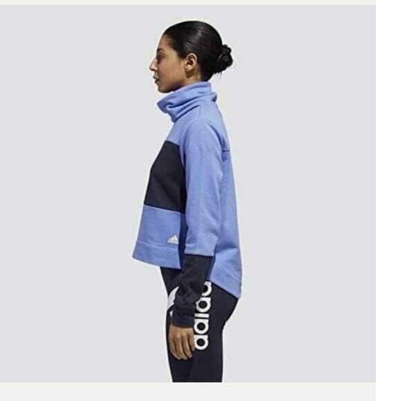 Adidas Sport 2 Womens Crop Blue Street Mock Neck Sweatshirt Size XS 0322 - Picture 2 of 11